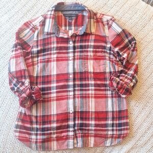 Tommy Hilfiger Red-Navy-White Plaid Casual Button Down Shirt Size M